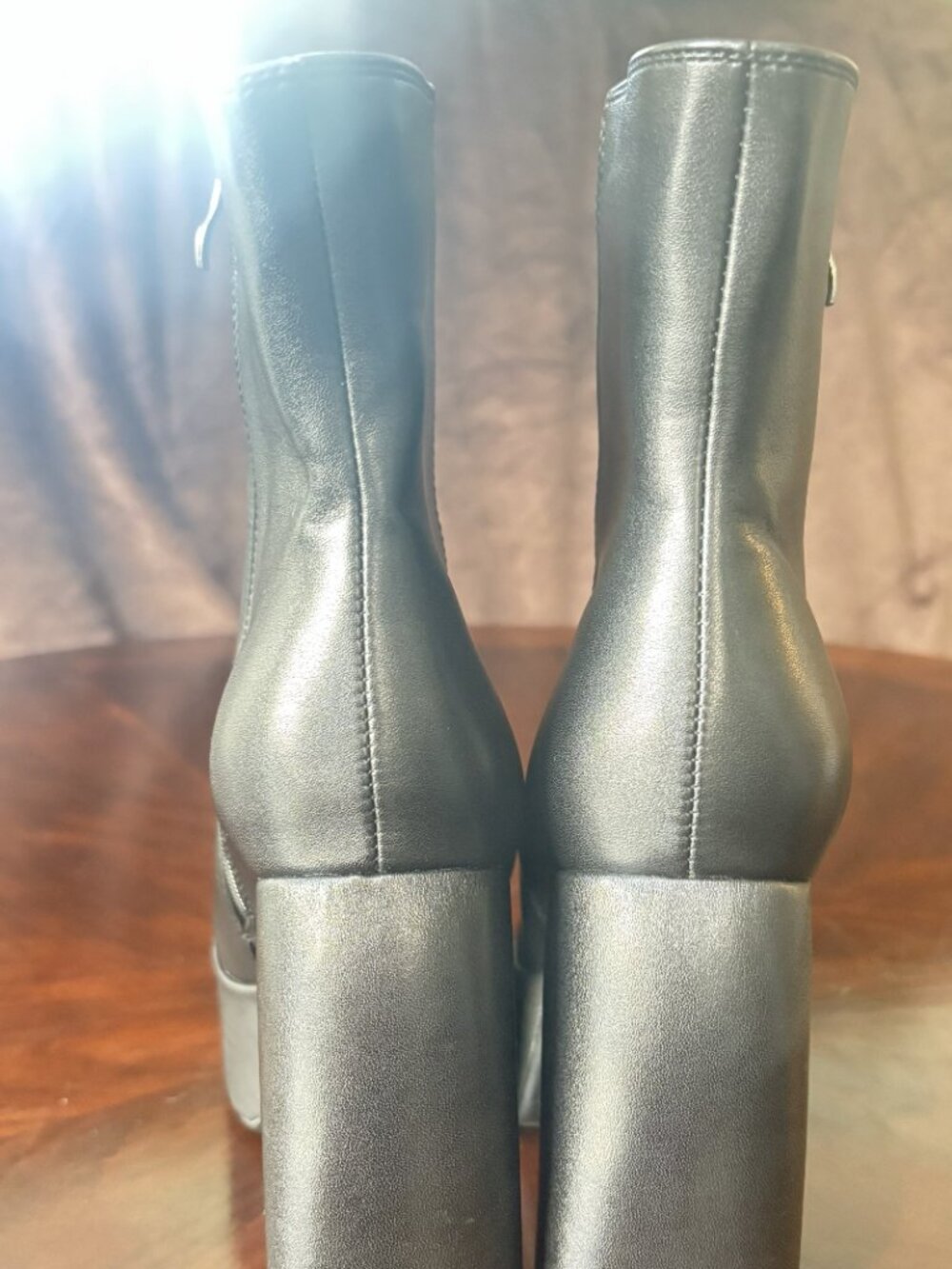 Black Faux Leather Platform Block Heel Zip Ankle Boots Size 40 / US 9 - Picture 5 of 10